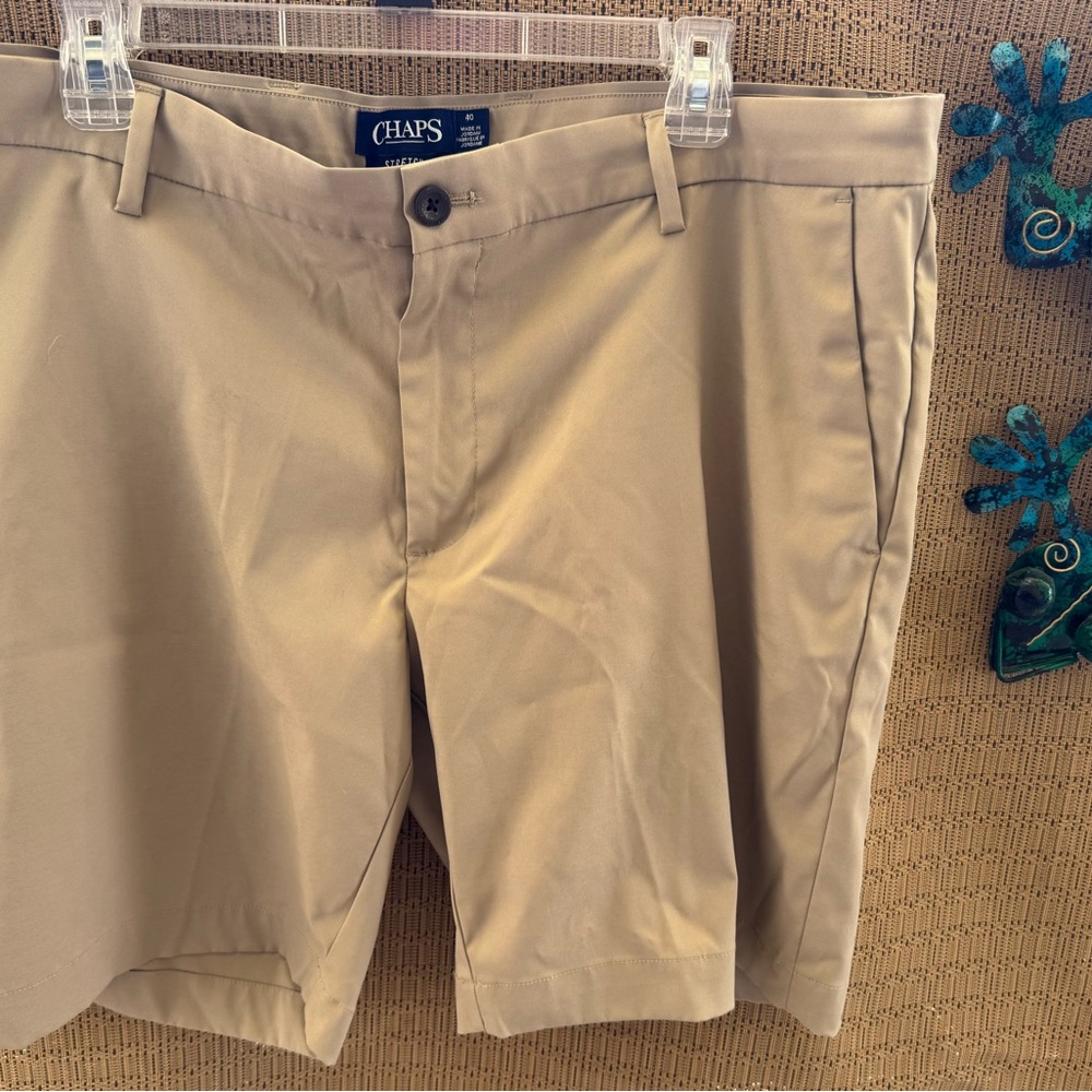 Chaps Tan Flat Front Shorts Classic Cotton Twill